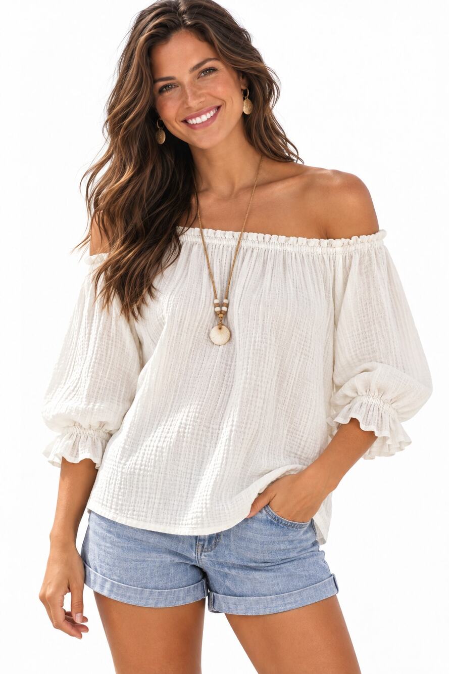 Lands' End Gauze Top Womens XL White Cotton Beachy On or Off Shoulder Blouse